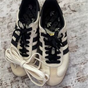 adidas Cream and Black Retro Leather Trainers